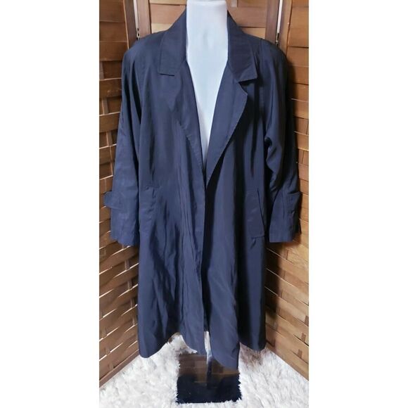 Dumas Mens Open Front Long Rain Coat Solid Black Pockets Size Extra Large XL - Picture 1 of 3